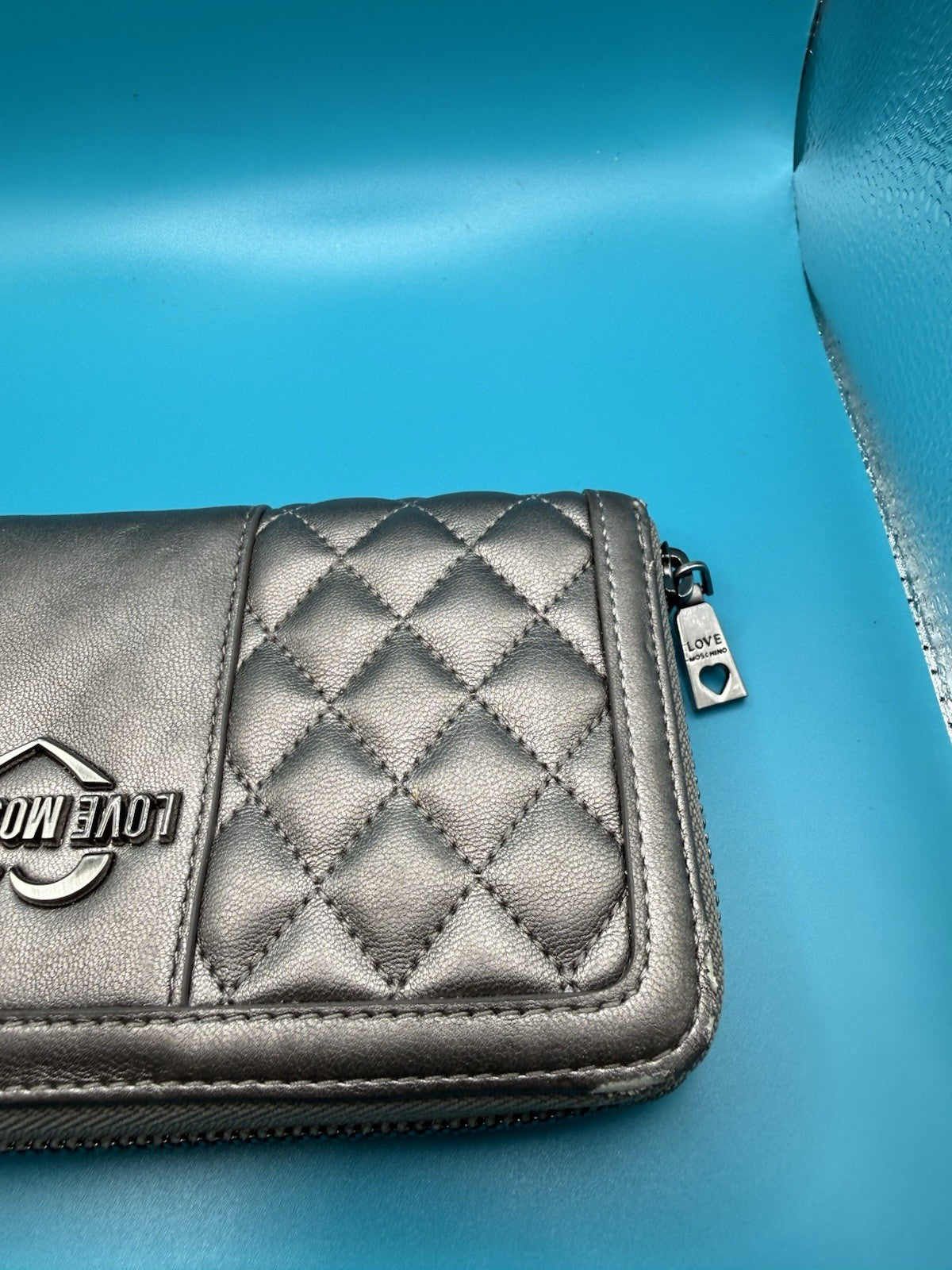 Love Moschino Quilted Faux-Leather Shoulder Bag in Metallic Pewter with Purse13