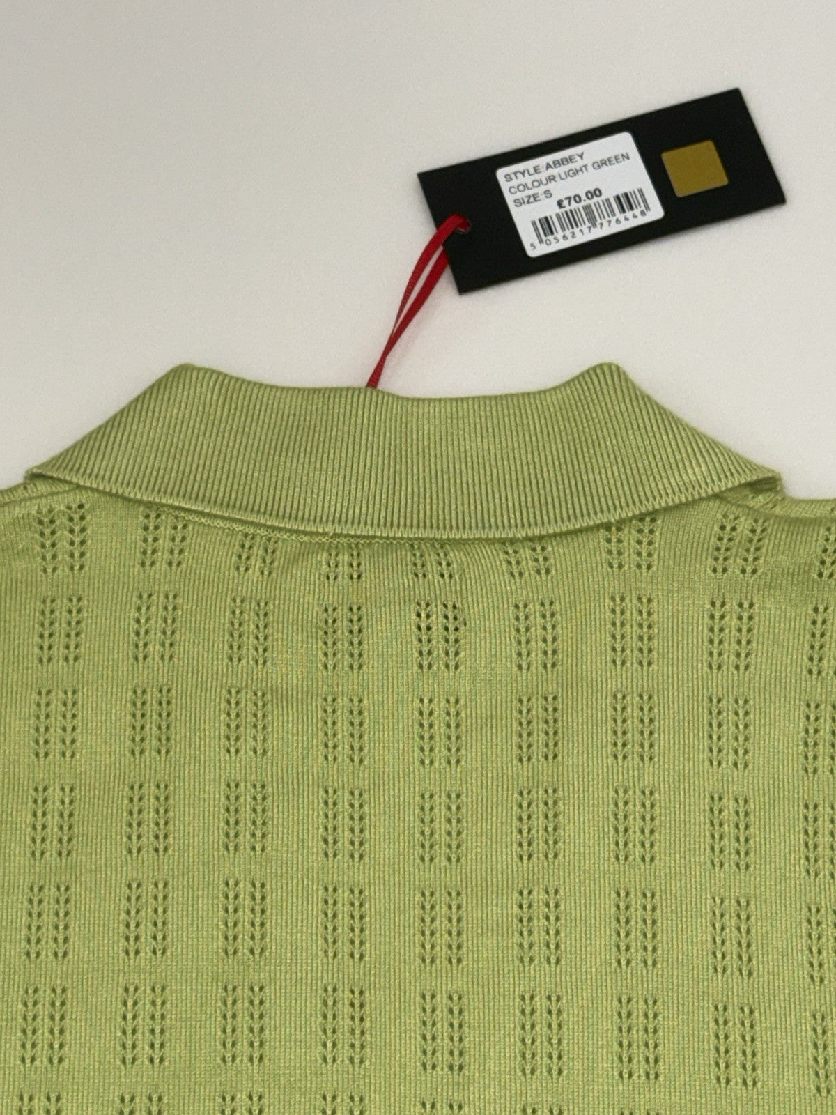 Devils Advocate Mens Knitted Scallop Edge Open Weave Short Sleeve Shirt In Green2
