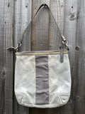 Coach Gallery SignatureStripe Convertible Shoulder Bag in Light Khaki/Gunmetal0