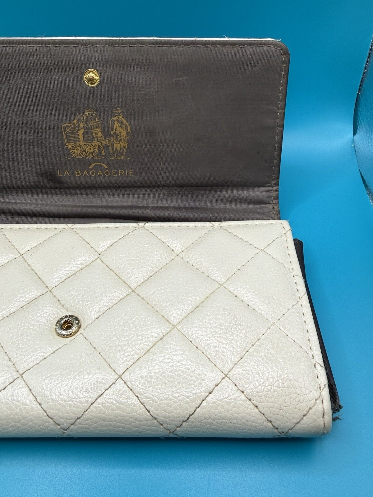 La Bagagerie Quilted Continental Wallet Clutch in Off-White Leather11