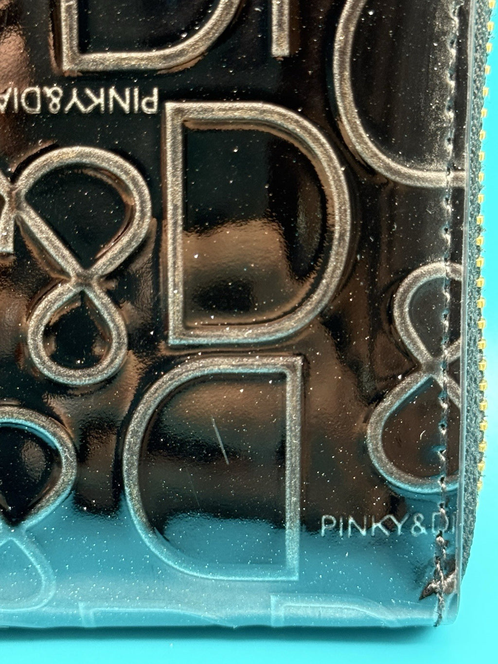 Pinky & Dianne Logo Embossed Patent Zip-Around Wallet Black7