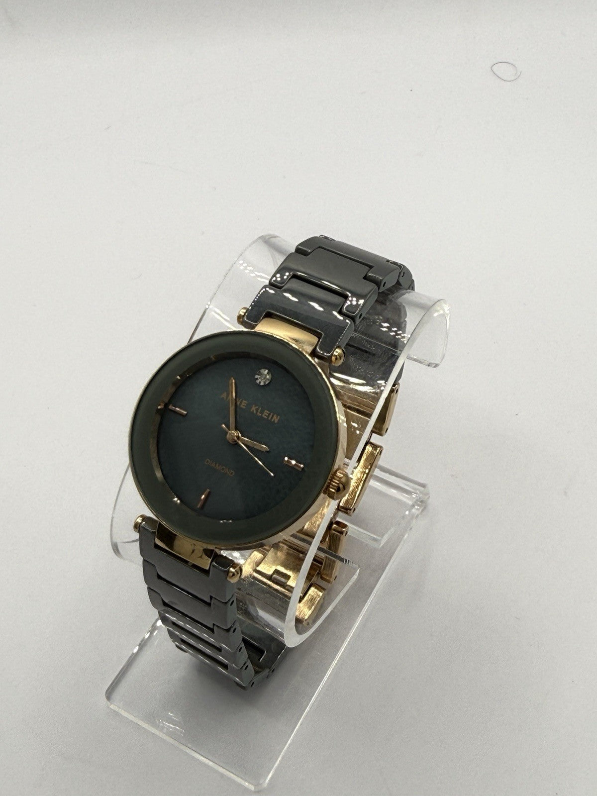 Anne Klein Diamond Women's Quartz Analogue Green Dial Grey Ceramic Bracelet Box1