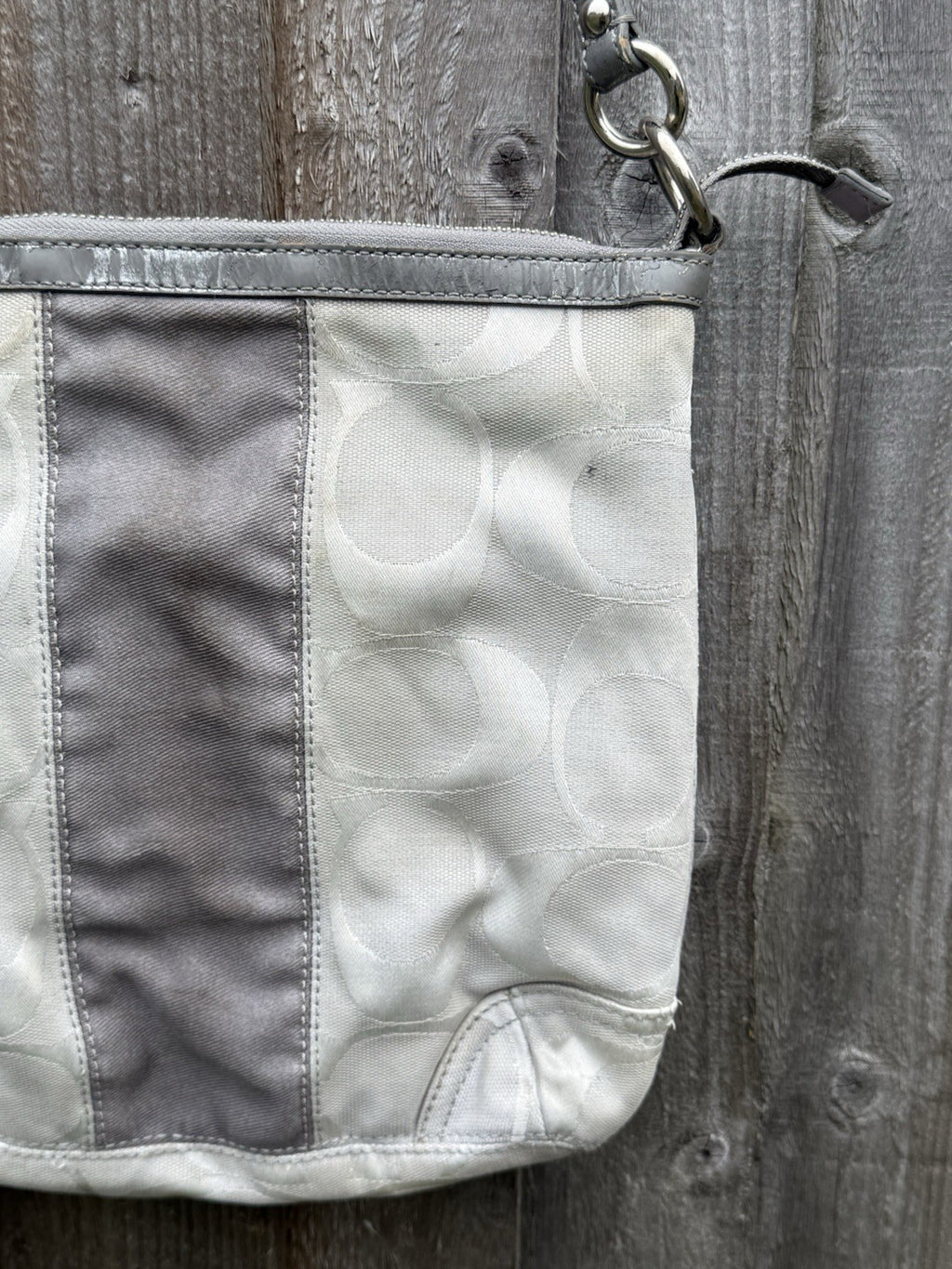 Coach Gallery SignatureStripe Convertible Shoulder Bag in Light Khaki/Gunmetal9