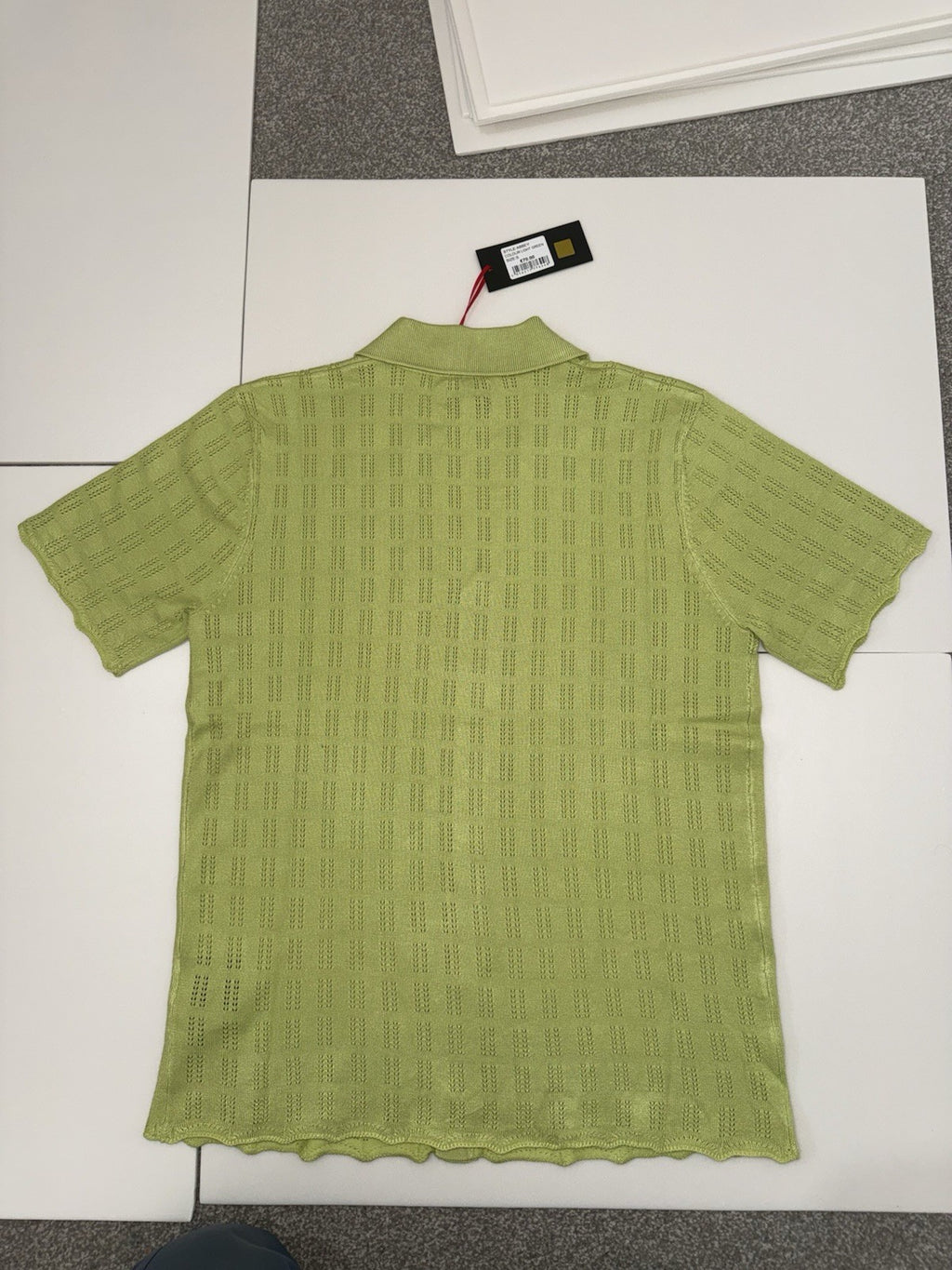 Devils Advocate Mens Knitted Scallop Edge Open Weave Short Sleeve Shirt In Green1