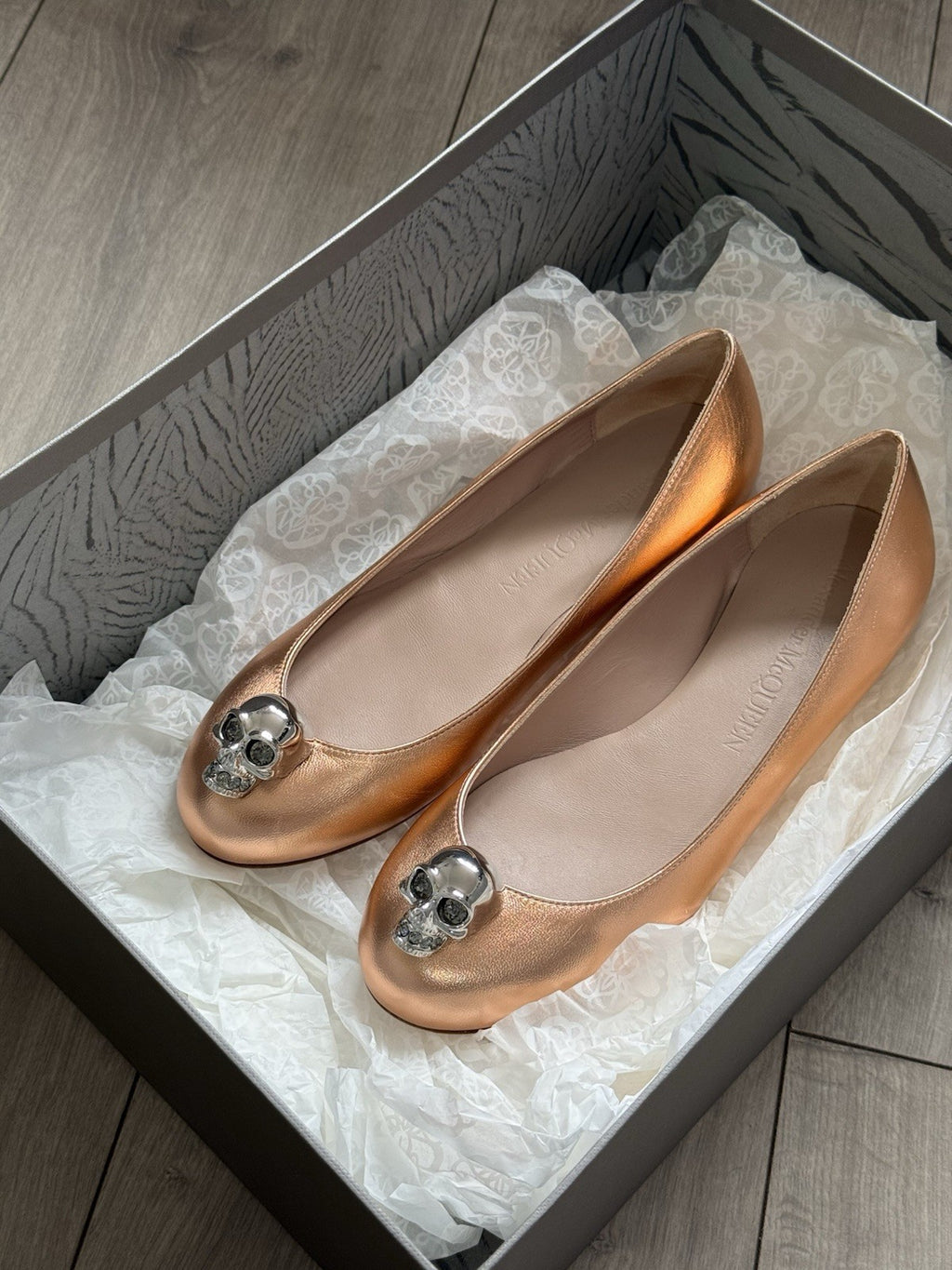 Alexander McQueen MCQ Ballet Flat Shoes Women Size 2.5 Ex Display Rose Gold2