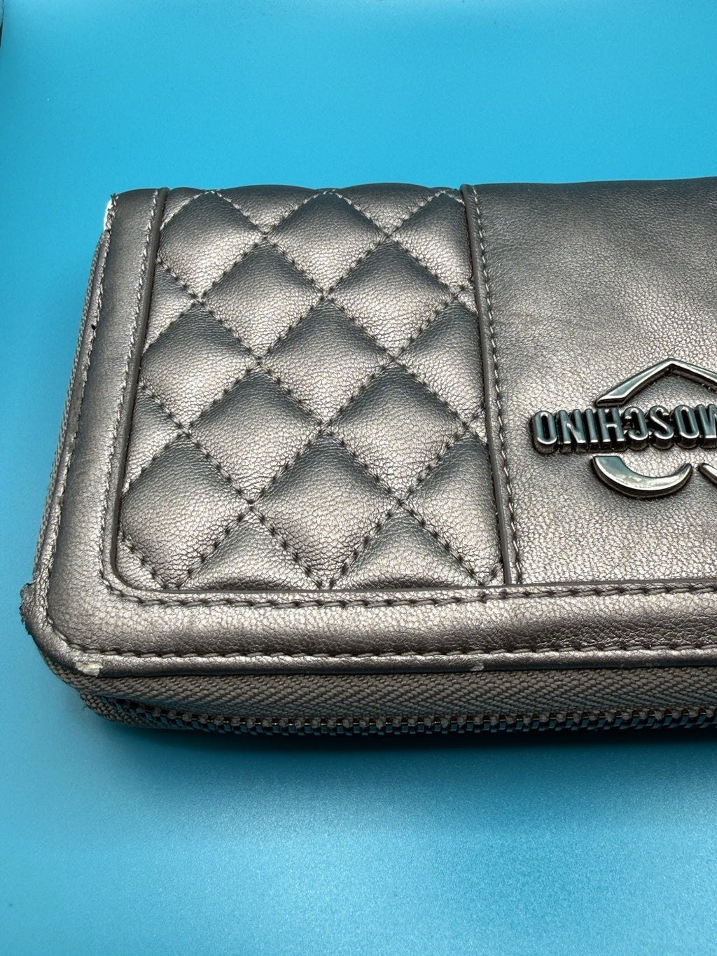 Love Moschino Quilted Faux-Leather Shoulder Bag in Metallic Pewter with Purse15