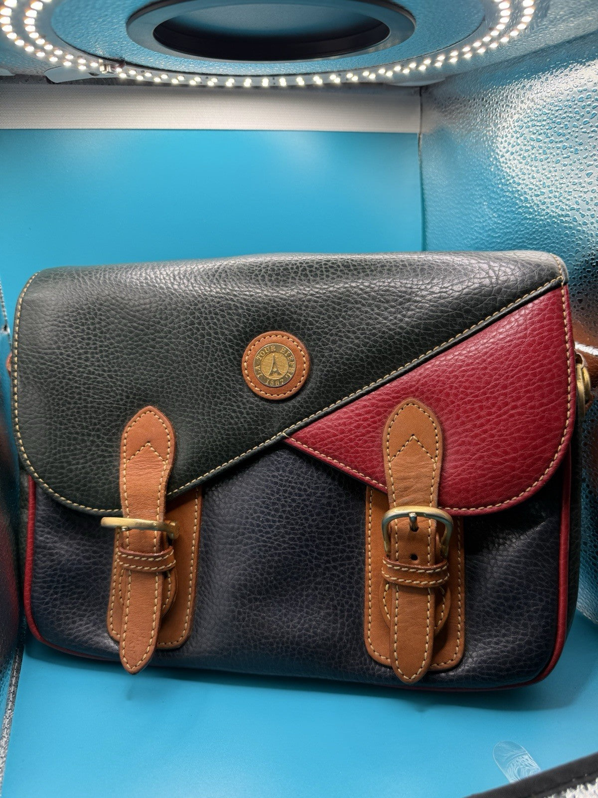 La Tour Eiffel 1887 Color-Block Pebbled Leather Crossbody Bag0