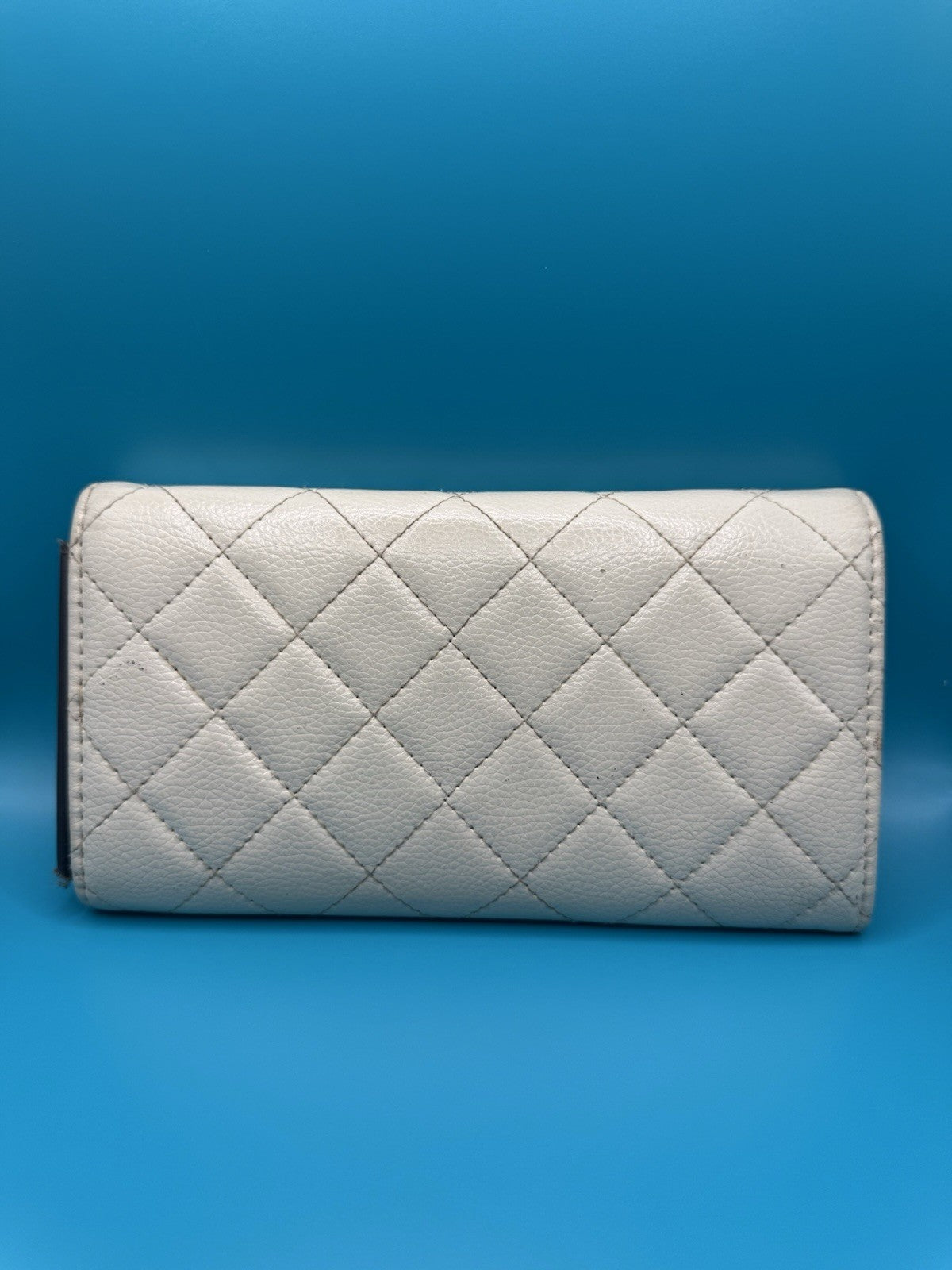 La Bagagerie Quilted Continental Wallet Clutch in Off-White Leather2