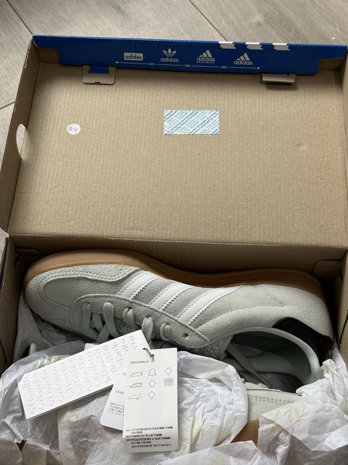 Adidas Gazelle Indoor J Model JP8764 Ash Green White  Size UK 5.5, Size 6 US2