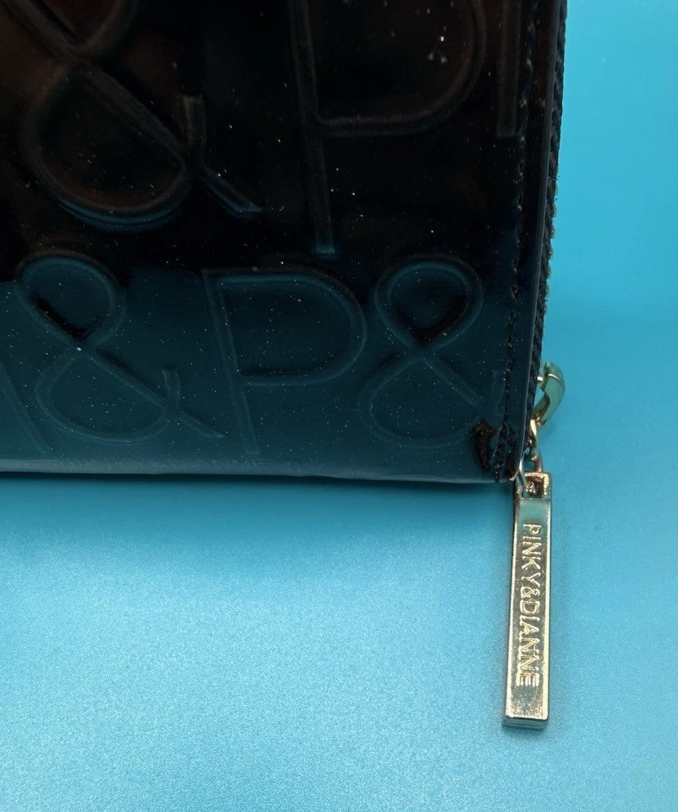 Pinky & Dianne Logo Embossed Patent Zip-Around Wallet Black2