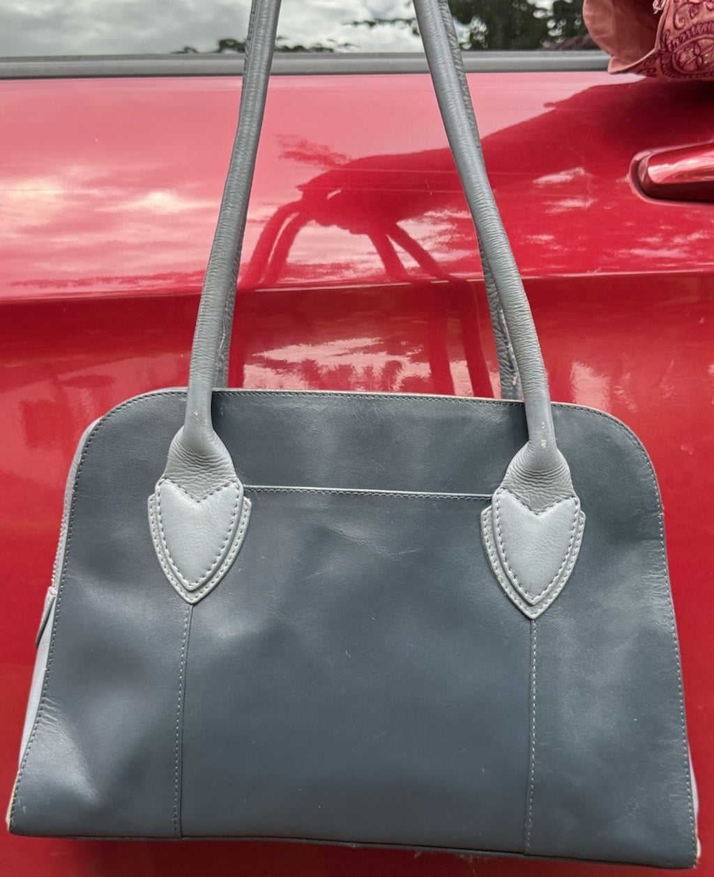 Radley Grey Pebbled Leather Medium Shoulder Bag Zip Top Scottie Dog Charm1