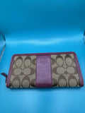 Coach Signature StripeAccordion Zip Wallet in Khaki/ Magenta0