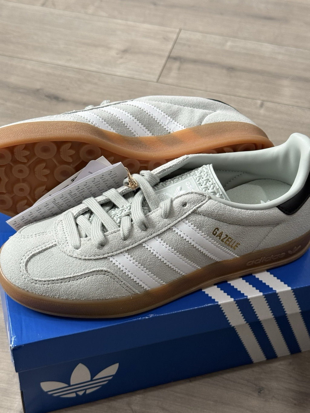 Adidas Gazelle Indoor J Model JP8764 Ash Green White  Size UK 5.5, Size 6 US1