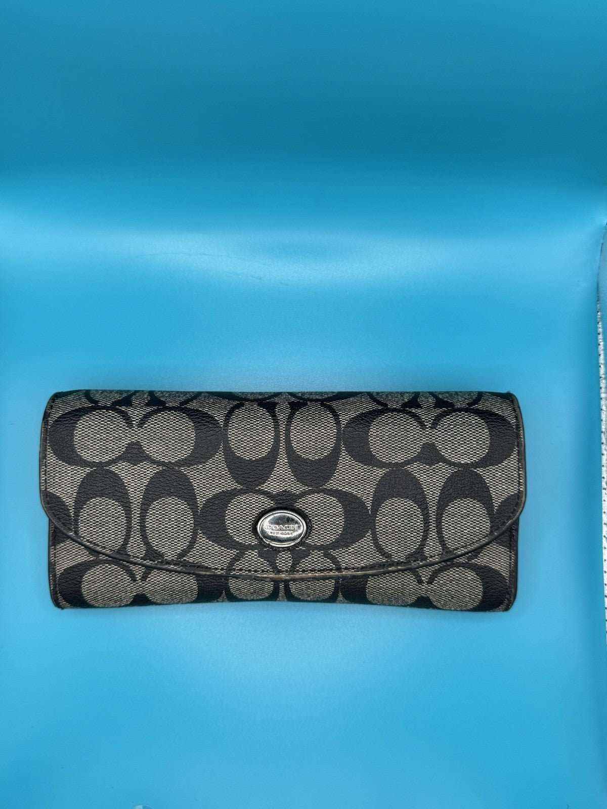 Coach Signature Canvas Long FlapWallet in Black Smoke0