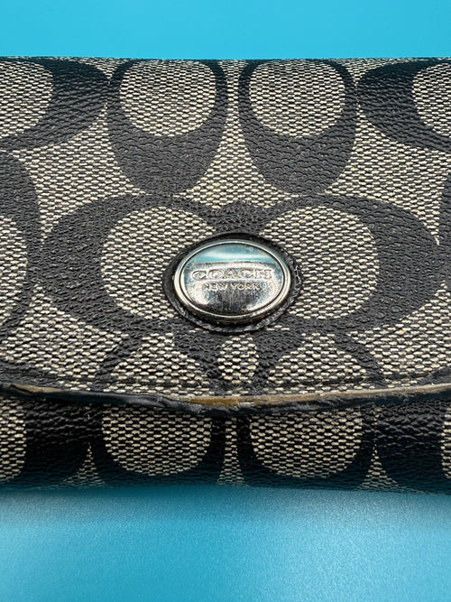 Coach Signature Canvas Long FlapWallet in Black Smoke1