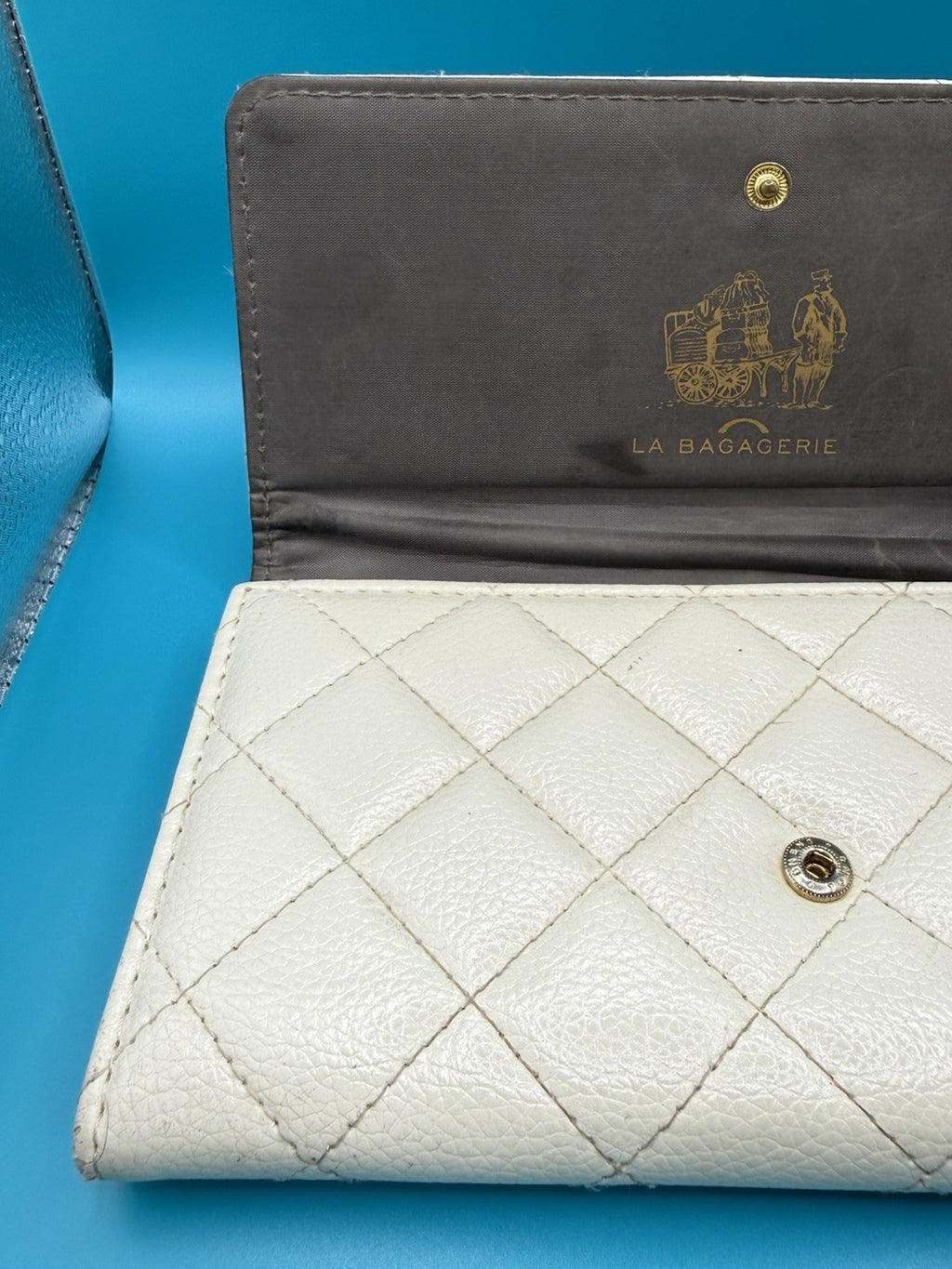 La Bagagerie Quilted Continental Wallet Clutch in Off-White Leather10