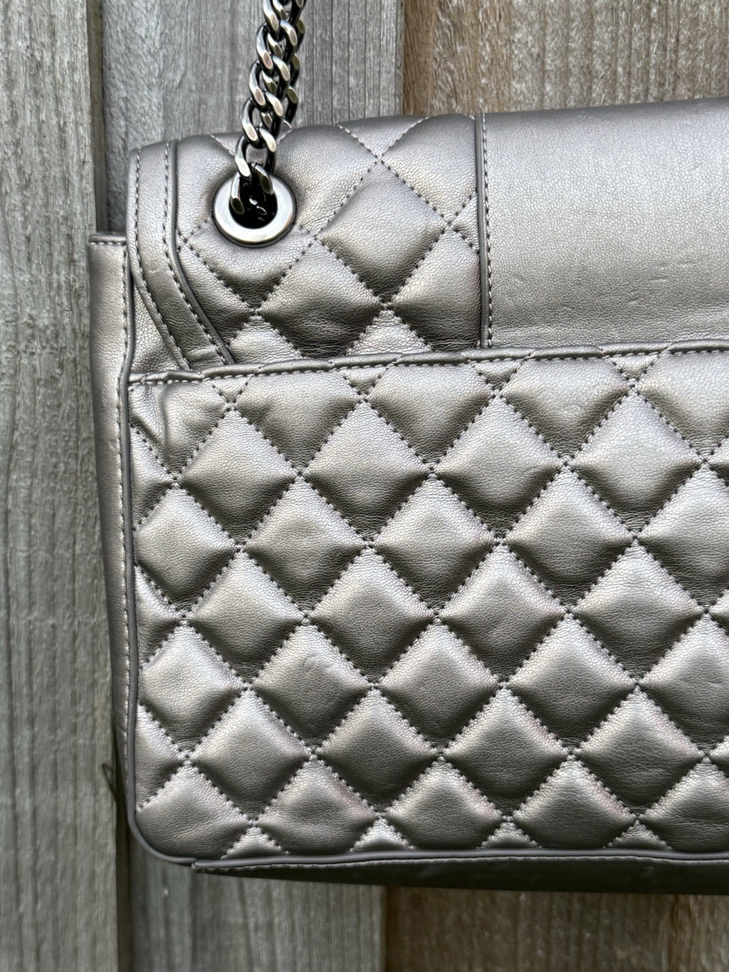 Love Moschino Quilted Faux-Leather Shoulder Bag in Metallic Pewter with Purse5