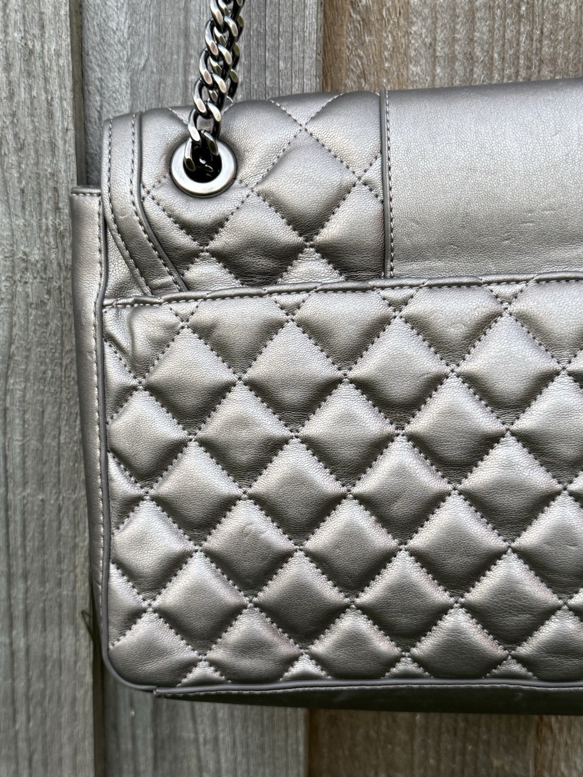 Love Moschino Quilted Faux-Leather Shoulder Bag in Metallic Pewter with Purse5