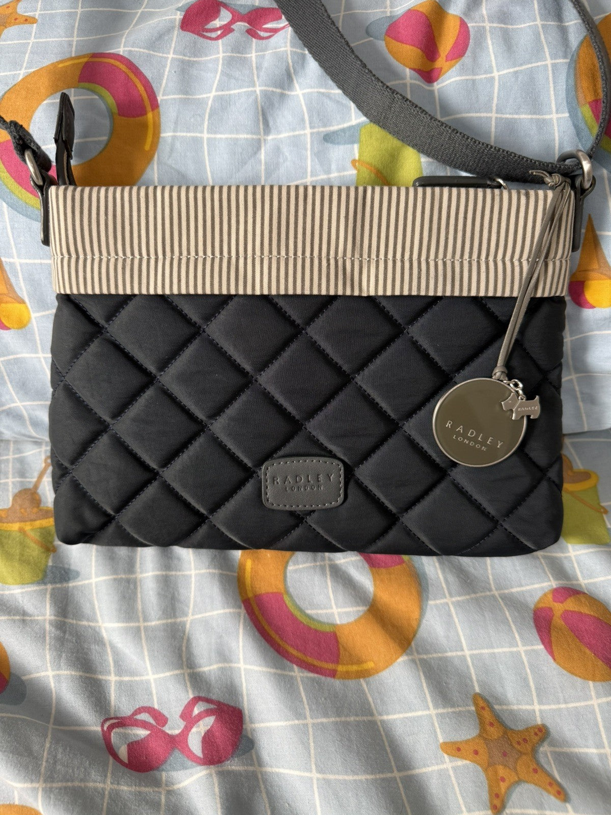 Radley - Quilted Crossover Body Bag - NAVY- With Stripe Detail0