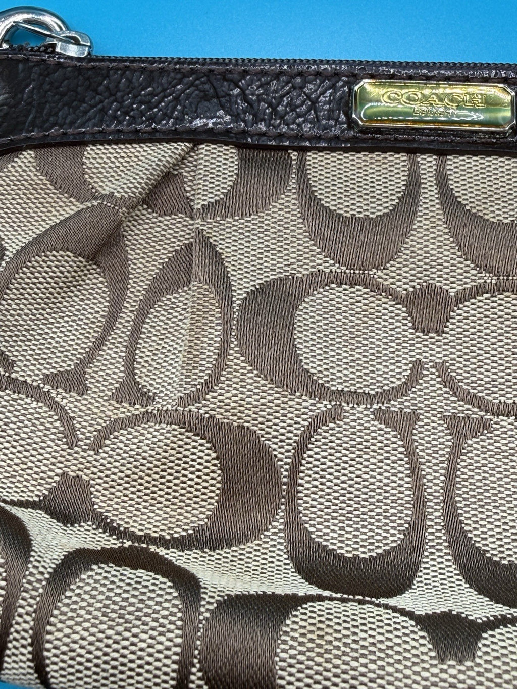 Coach Signature Logo Canvas & Leather Women’s Wristlet Wallet Zip, Credit Card13