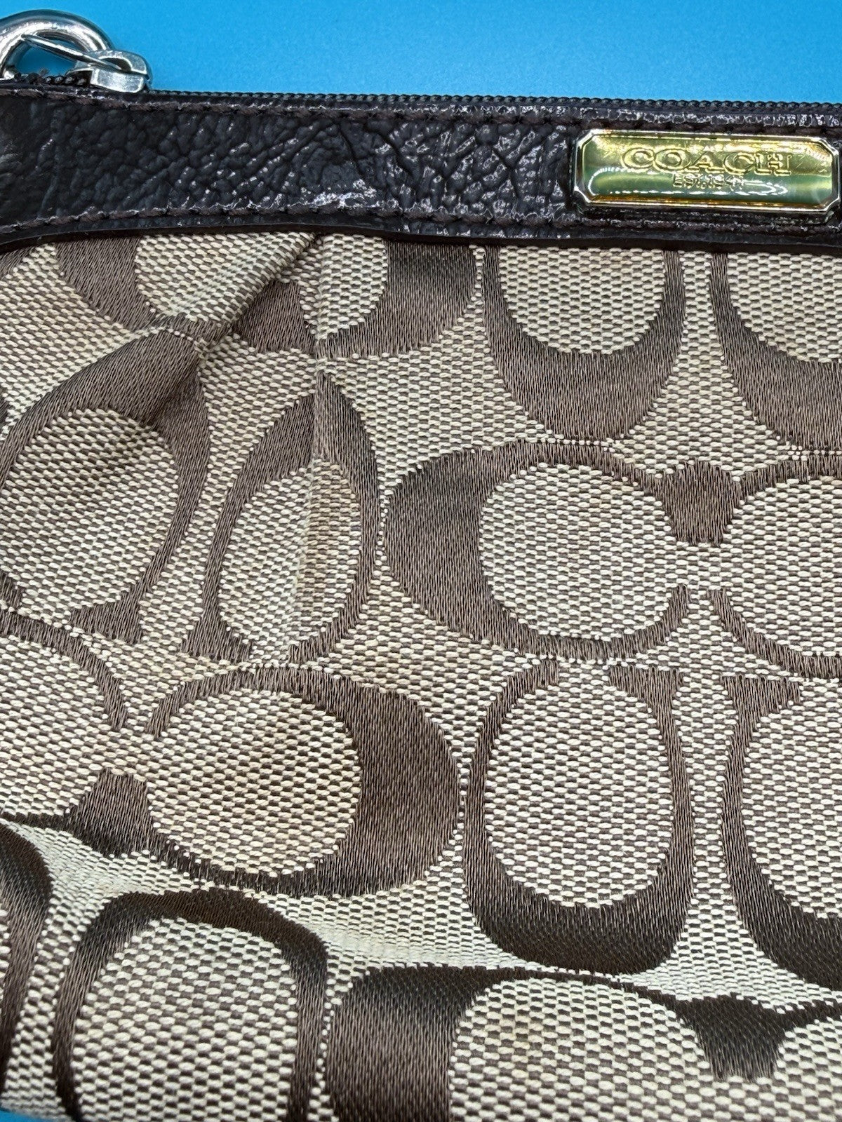 Coach Signature Logo Canvas & Leather Women’s Wristlet Wallet Zip, Credit Card13