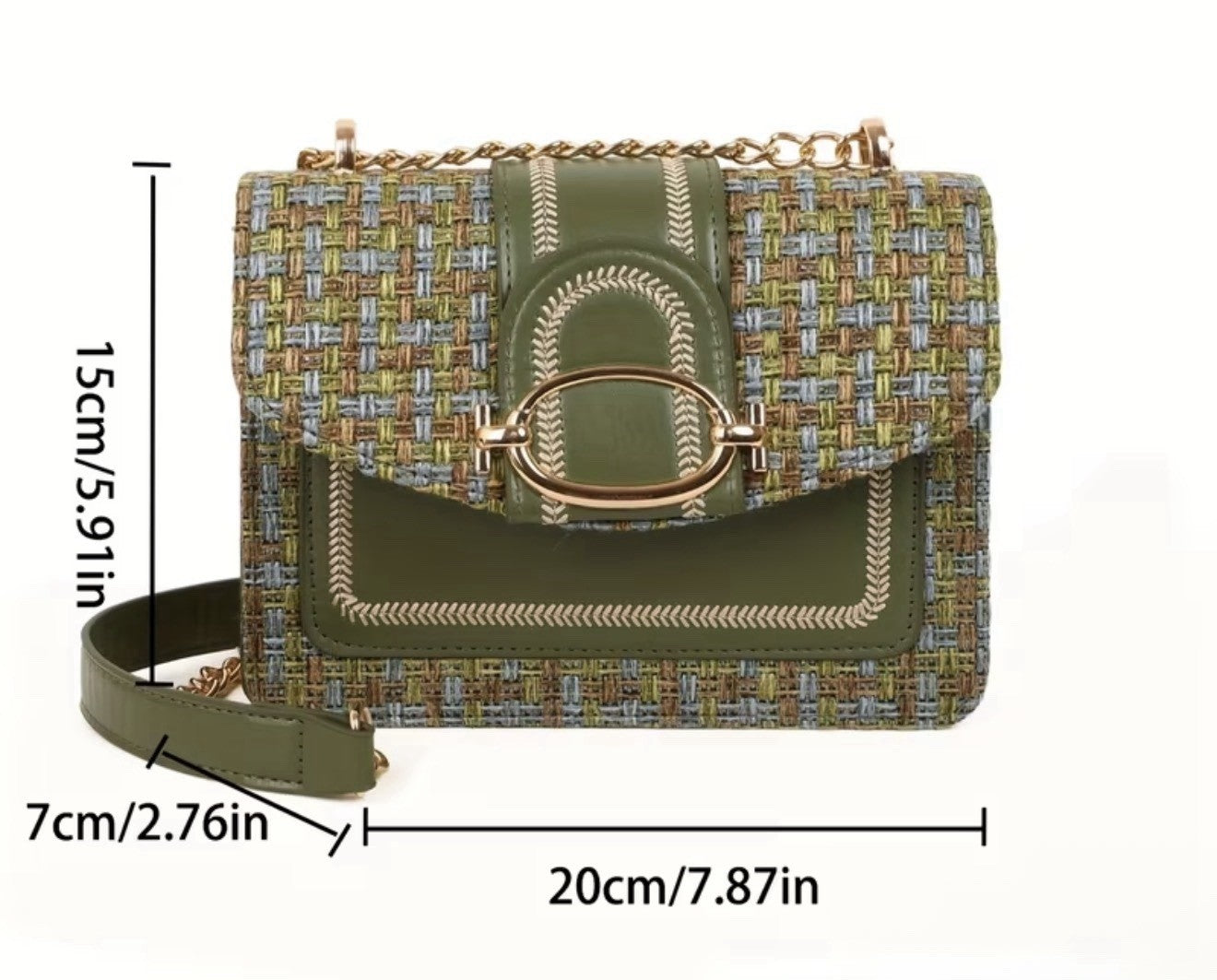 Mini checkered pattern tweed crossbody bag with buckle decoration design.4