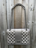 Love Moschino Quilted Faux-Leather Shoulder Bag in Metallic Pewter with Purse0