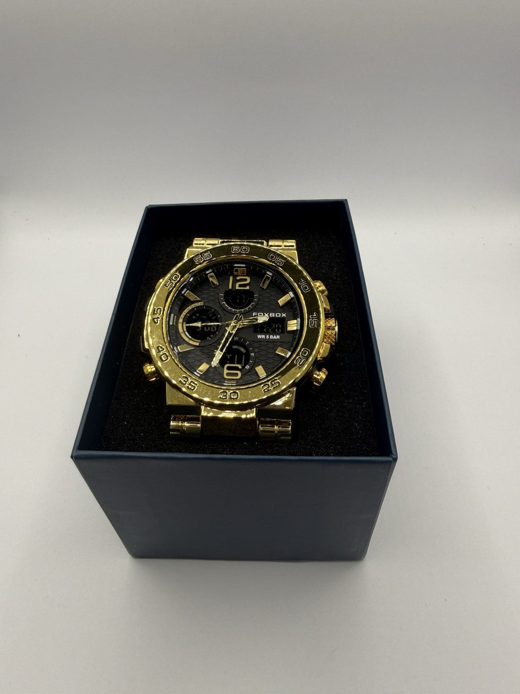 Fox Box Men's Watch Gold Tone with Silicone Band4
