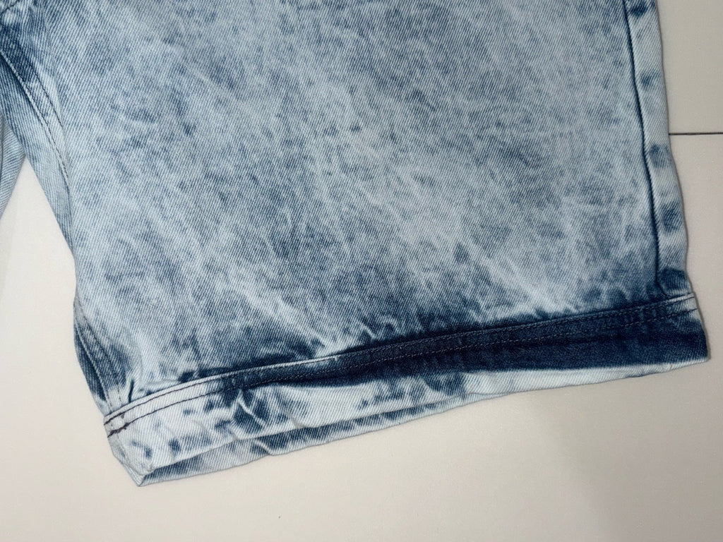 Topman Men's Blue Acid Wash Denim Shorts W36 Drawstring Elastic Waist Pockets4