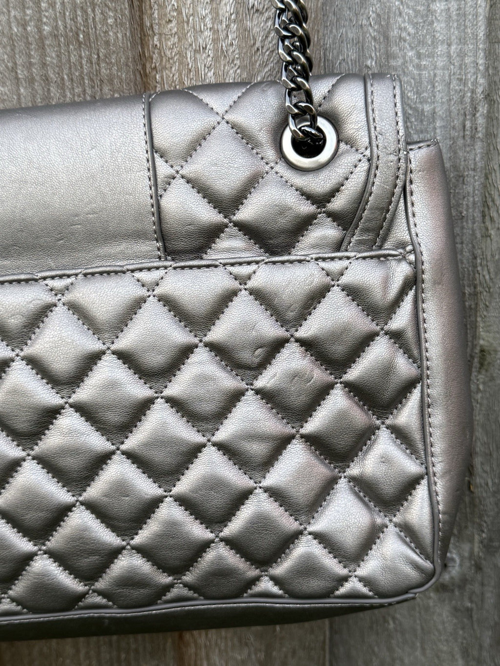 Love Moschino Quilted Faux-Leather Shoulder Bag in Metallic Pewter with Purse4