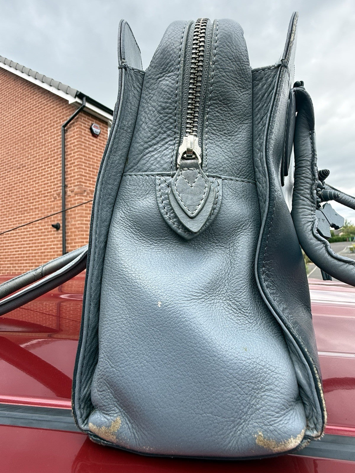Radley Grey Pebbled Leather Medium Shoulder Bag Zip Top Scottie Dog Charm4