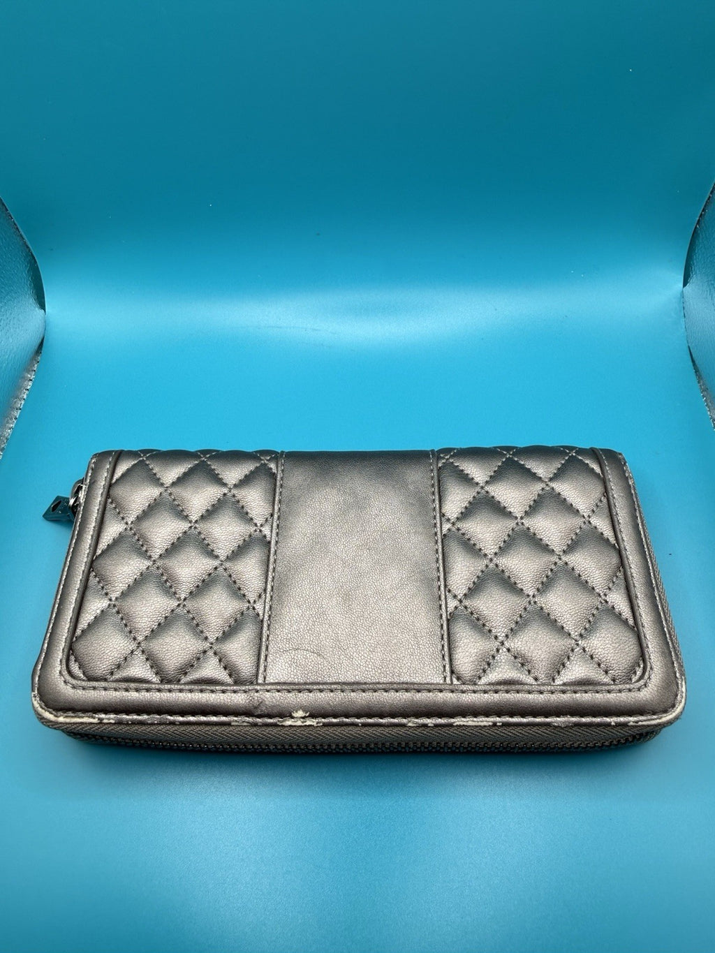 Love Moschino Quilted Faux-Leather Shoulder Bag in Metallic Pewter with Purse20