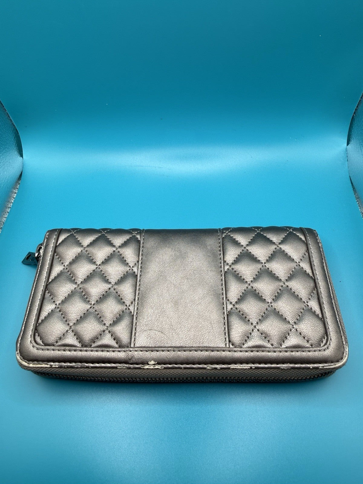Love Moschino Quilted Faux-Leather Shoulder Bag in Metallic Pewter with Purse20