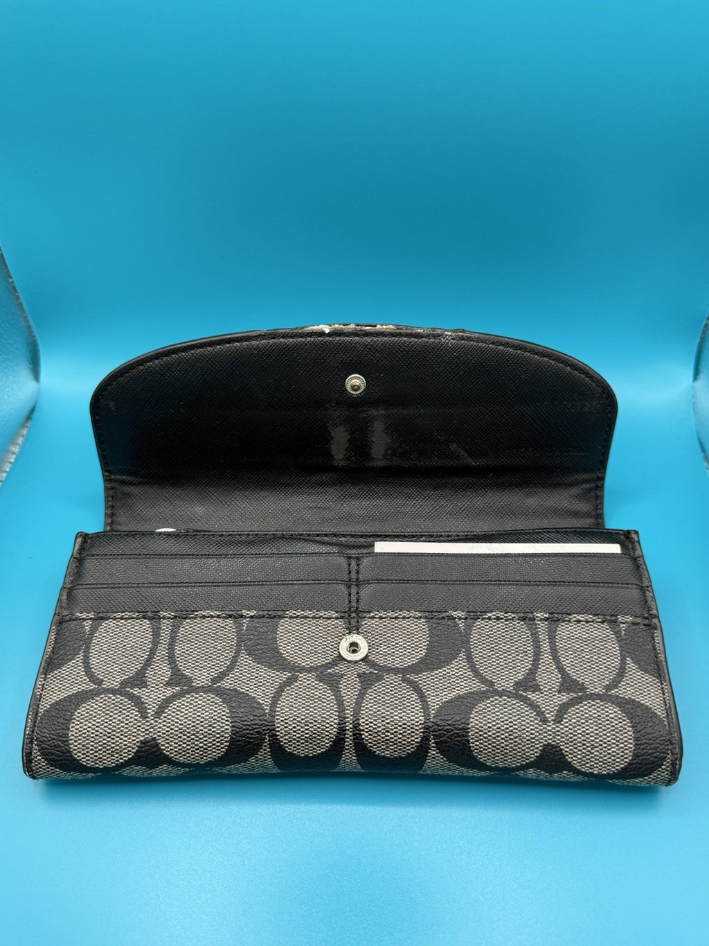 Coach Signature Canvas Long FlapWallet in Black Smoke5