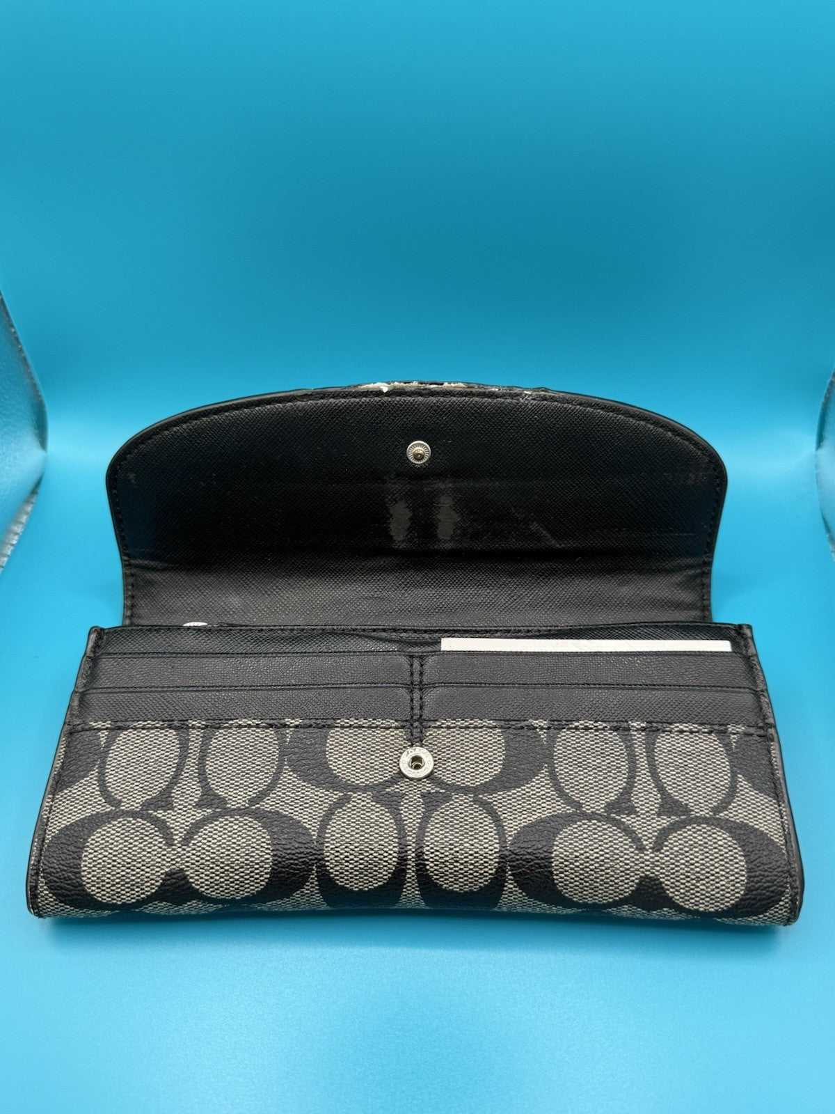 Coach Signature Canvas Long FlapWallet in Black Smoke5