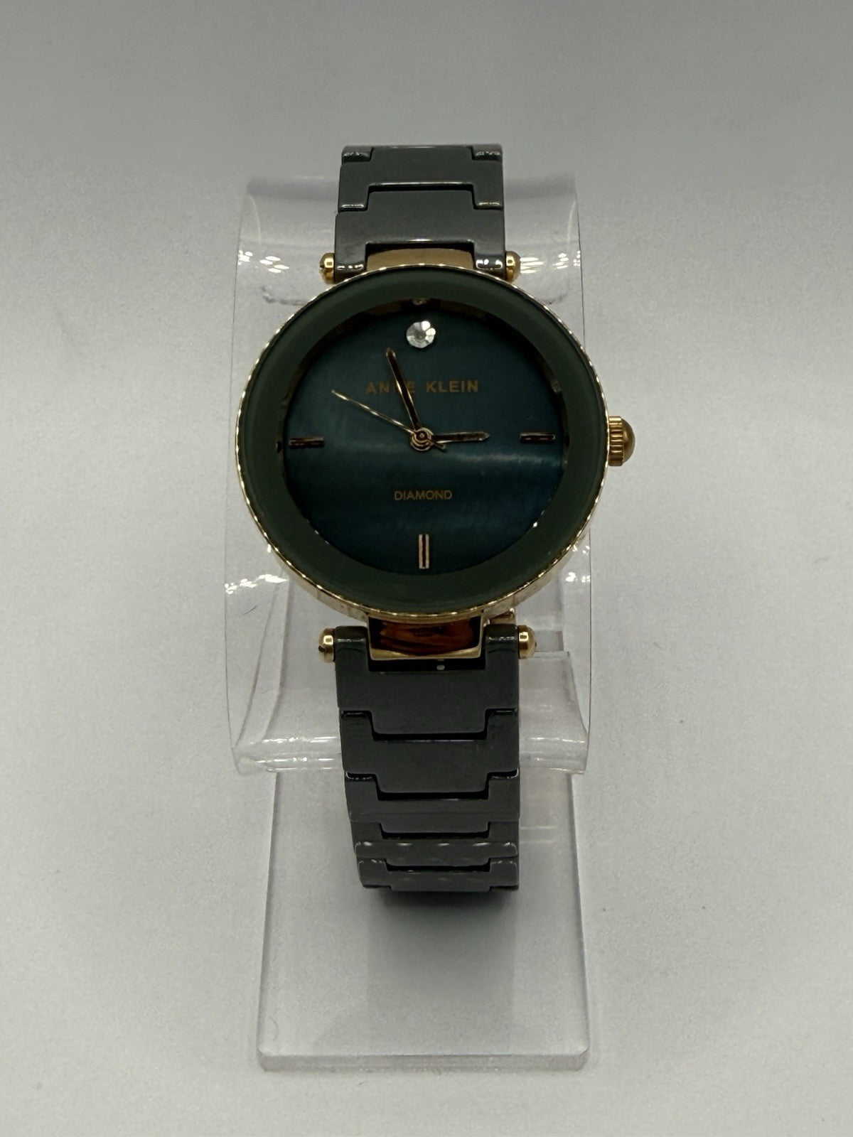 Anne Klein Diamond Women's Quartz Analogue Green Dial Grey Ceramic Bracelet Box2