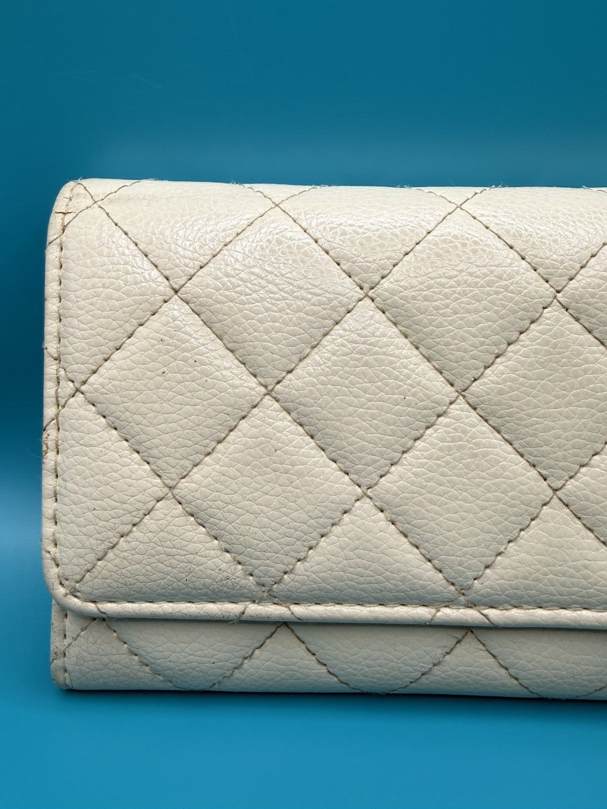 La Bagagerie Quilted Continental Wallet Clutch in Off-White Leather6