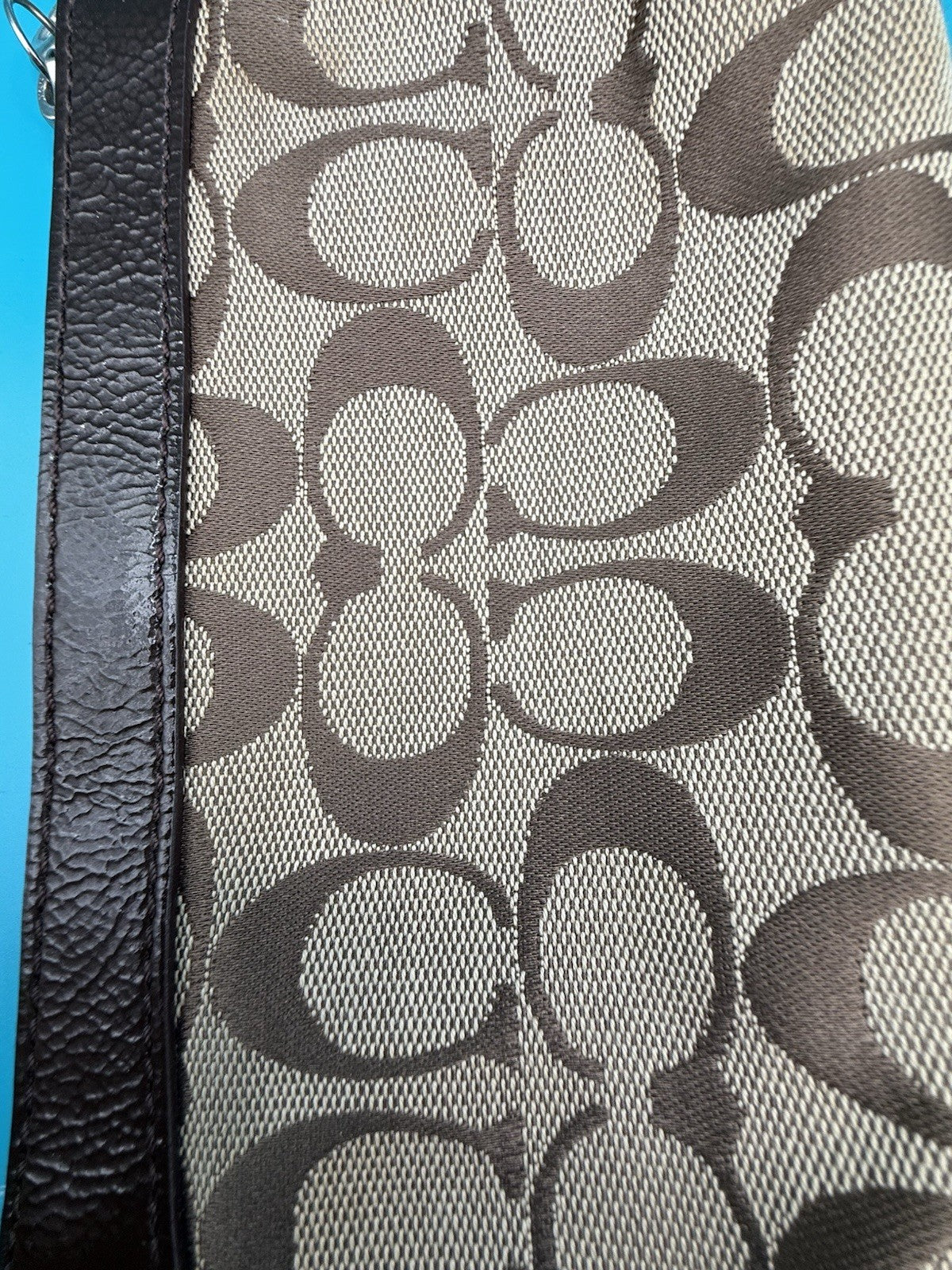 Coach Signature Logo Canvas & Leather Women’s Wristlet Wallet Zip, Credit Card6