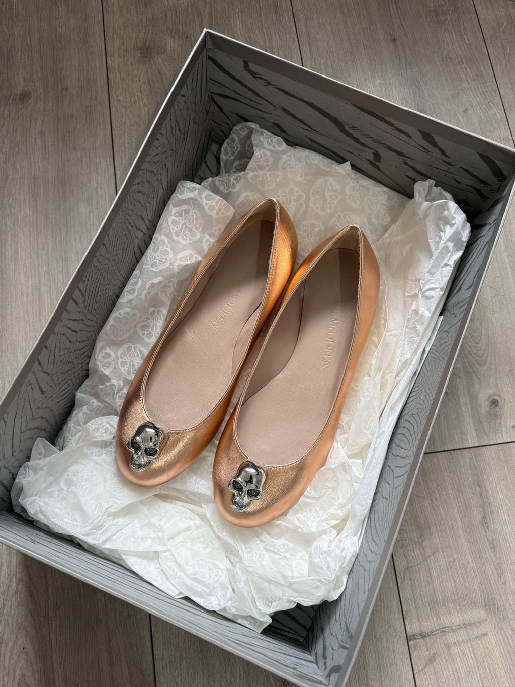 Alexander McQueen MCQ Ballet Flat Shoes Women Size 2.5 Ex Display Rose Gold0