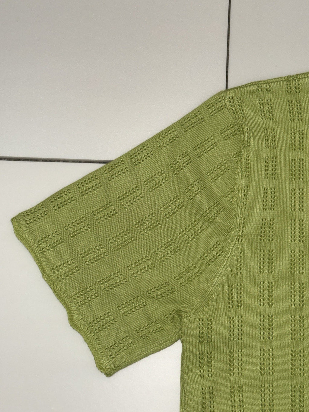 Devils Advocate Mens Knitted Scallop Edge Open Weave Short Sleeve Shirt In Green4