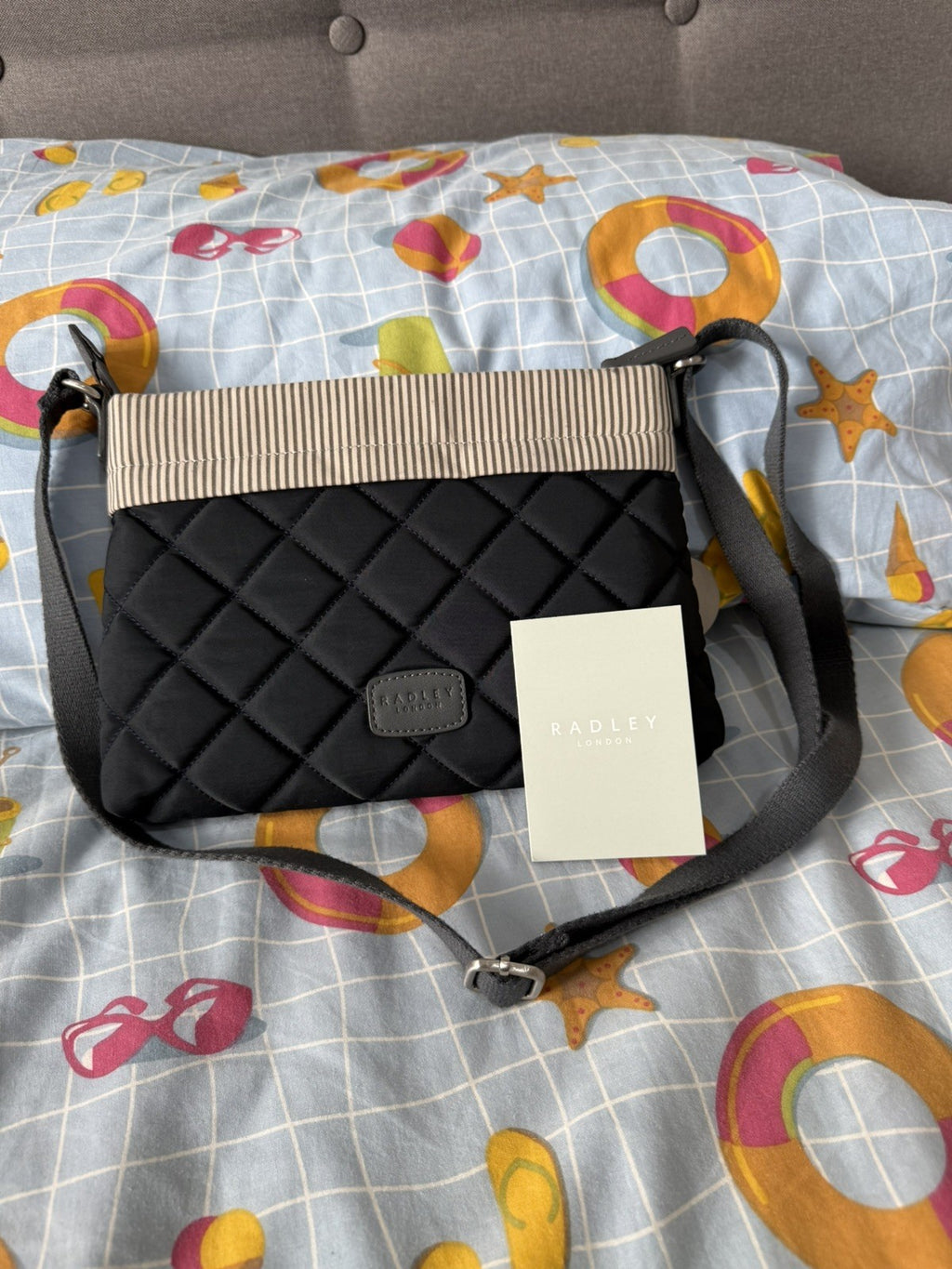 Radley - Quilted Crossover Body Bag - NAVY- With Stripe Detail12