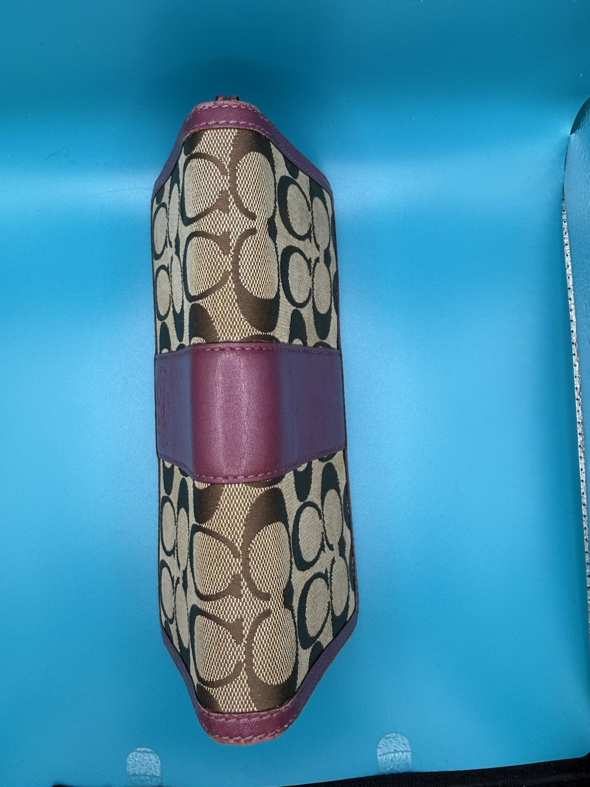 Coach Signature StripeAccordion Zip Wallet in Khaki/ Magenta3