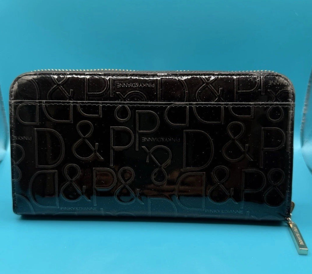 Pinky & Dianne Logo Embossed Patent Zip-Around Wallet Black1