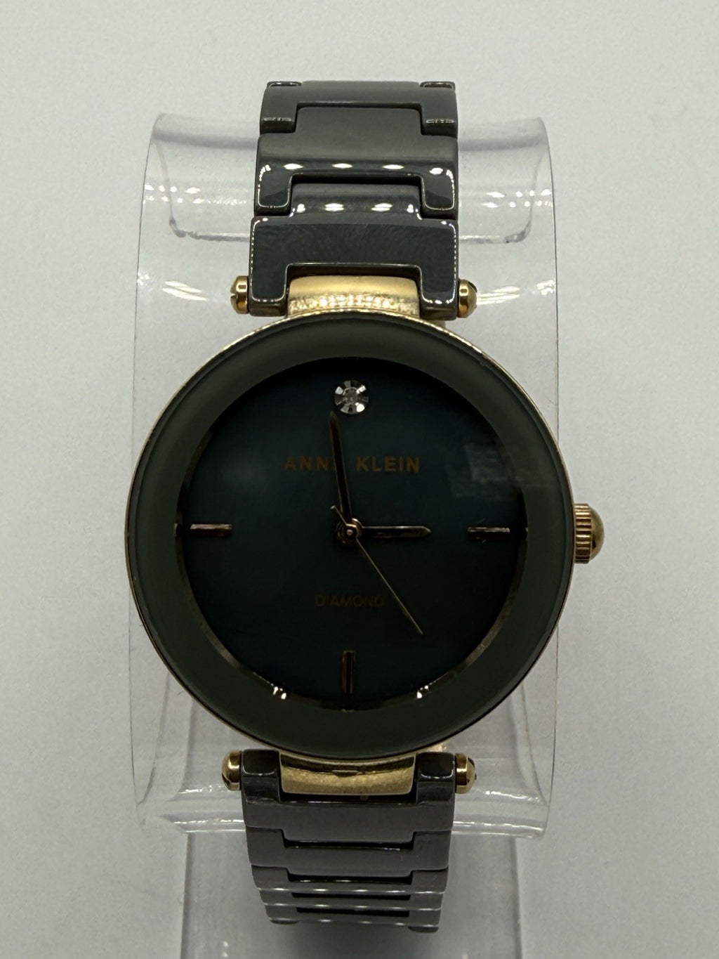 Anne Klein Diamond Women's Quartz Analogue Green Dial Grey Ceramic Bracelet Box0