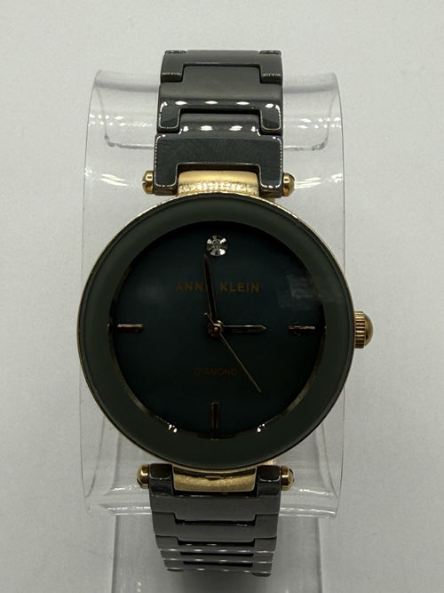 Anne Klein Diamond Women's Quartz Analogue Green Dial Grey Ceramic Bracelet Box0