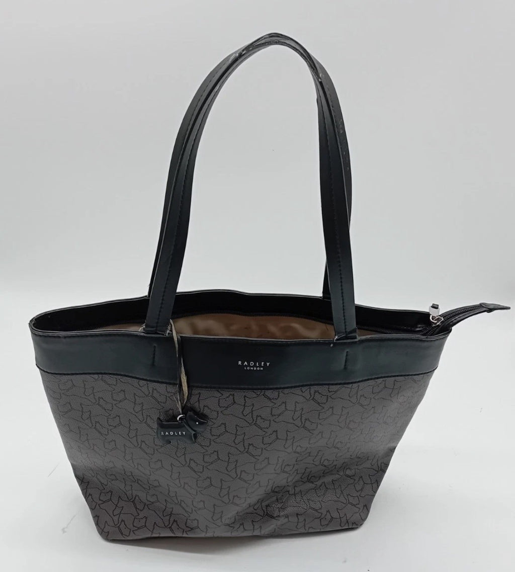 RADLEY HANDBAG Brown & Black Repeated dog design with Charm1