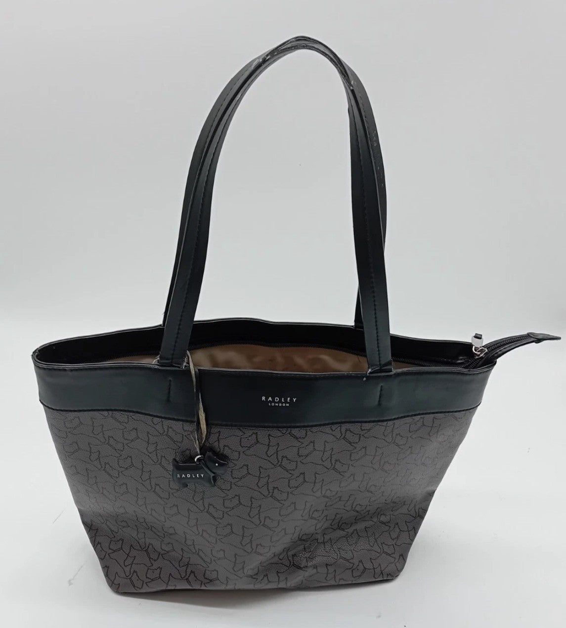 RADLEY HANDBAG Brown & Black Repeated dog design with Charm1