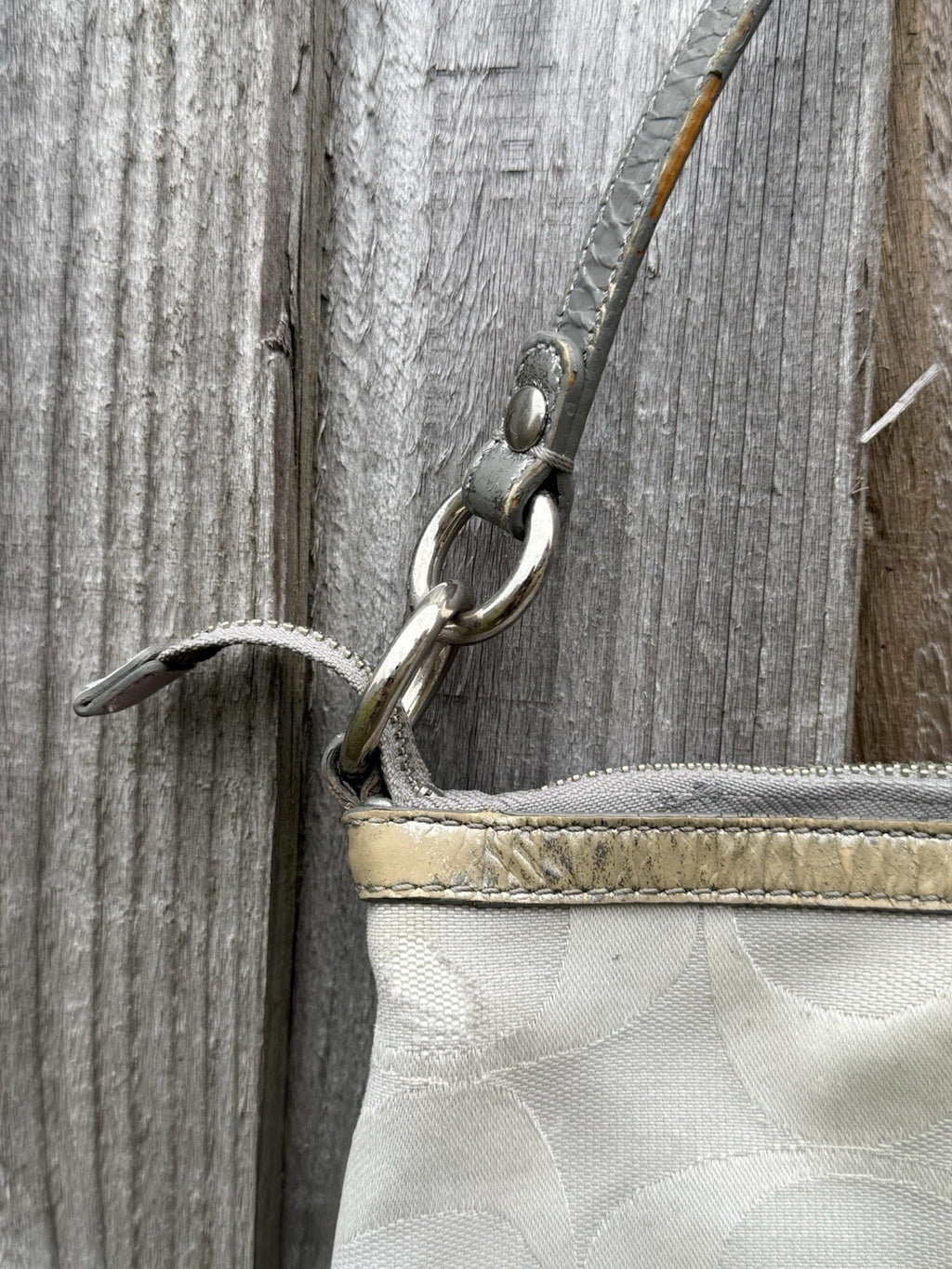 Coach Gallery SignatureStripe Convertible Shoulder Bag in Light Khaki/Gunmetal5