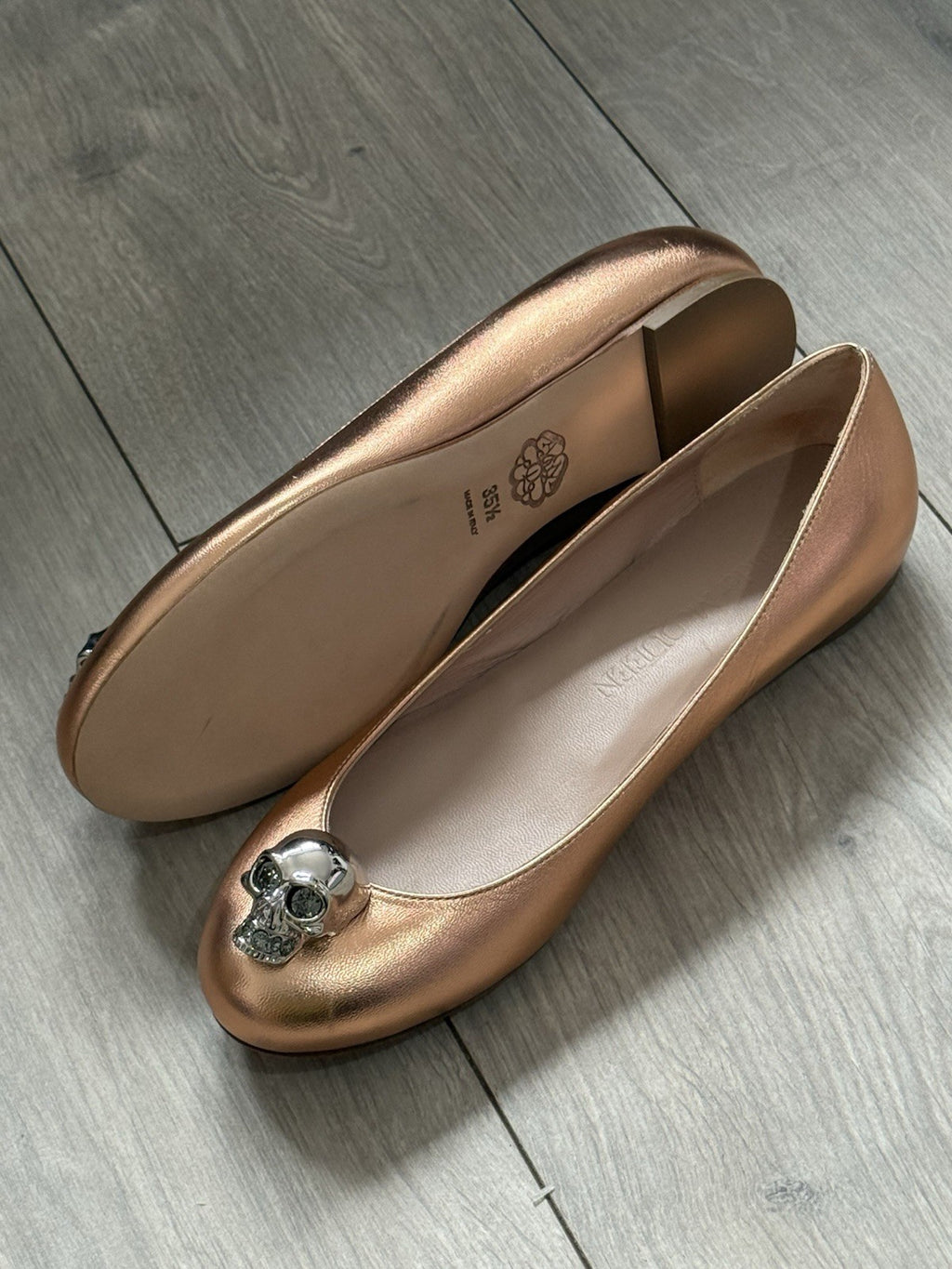 Alexander McQueen MCQ Ballet Flat Shoes Women Size 2.5 Ex Display Rose Gold3