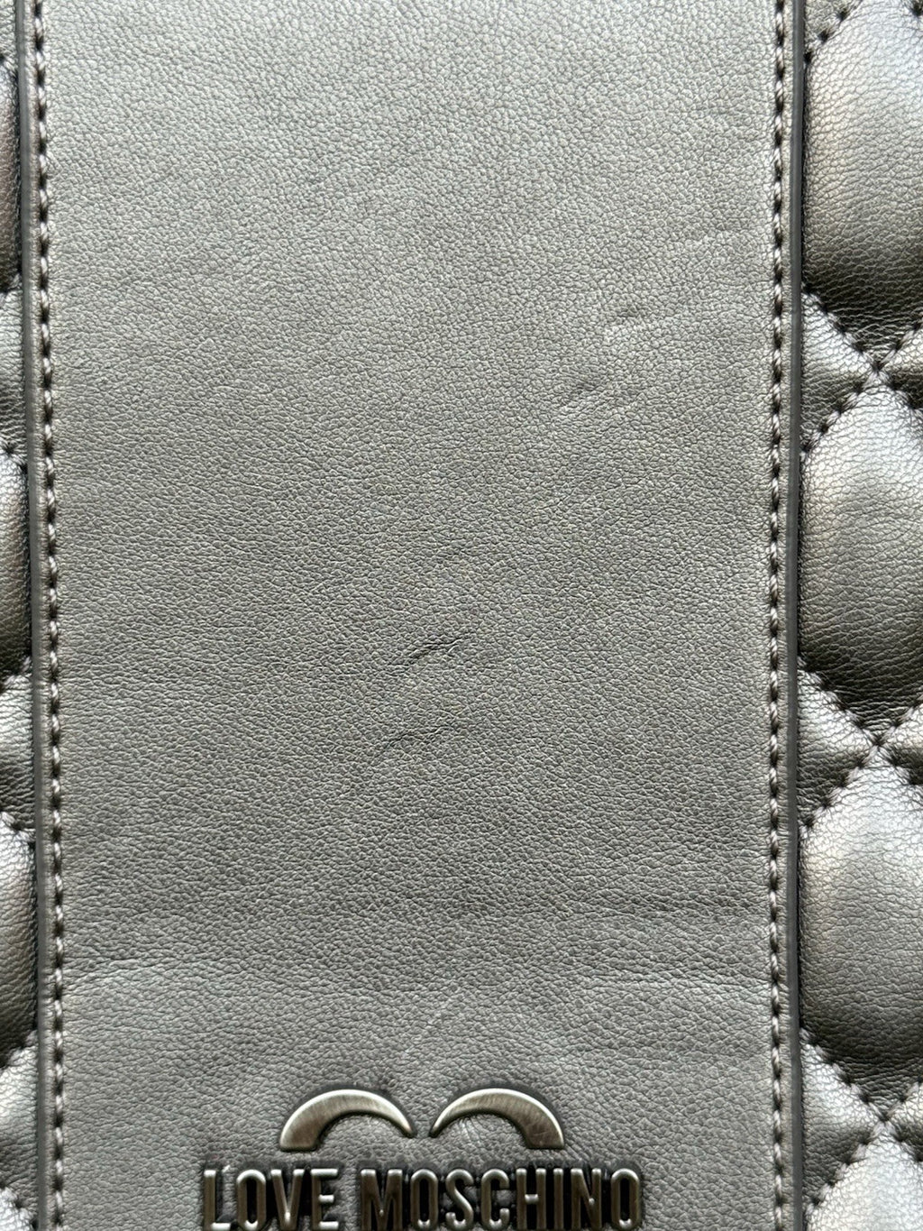 Love Moschino Quilted Faux-Leather Shoulder Bag in Metallic Pewter with Purse1